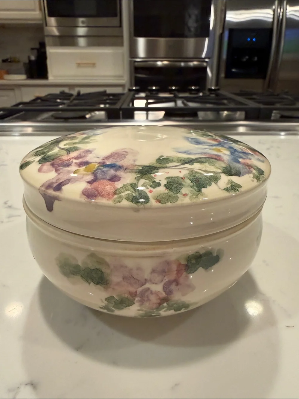 Signed Hand Painted Studio Pottery Floral Lidded Trinket Box Covered Ceramic Jar